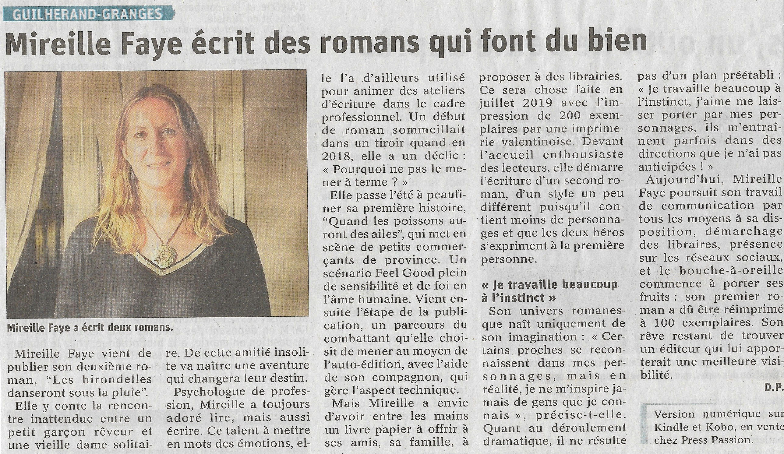 Article Le Dauphiné Libéré (02-12-2020) : portrait d'une romancière feel good